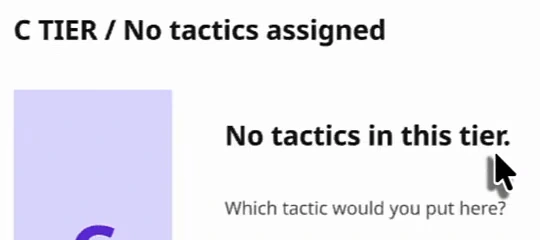 C tier card reading no tactics in this tier, which tactic would you put here