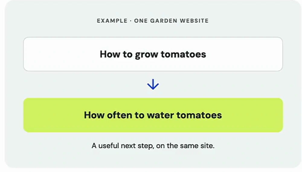 Example on one garden website: How to grow tomatoes links down to How often to water tomatoes, a useful next step on the same site